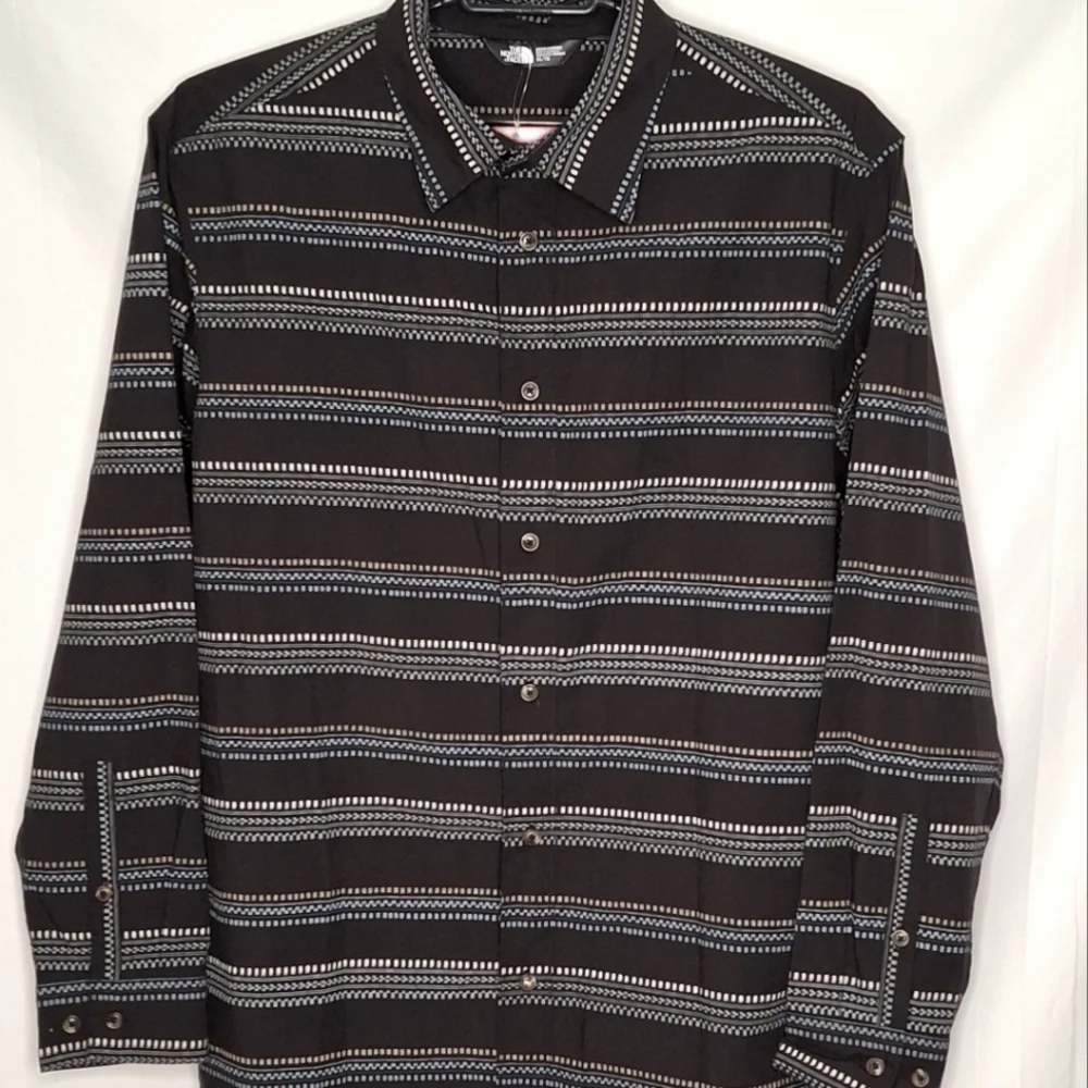 The North Face Men Shirt Sz XL Button Up Black Long Sleeve Stripe Gorpcore Aztec